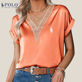 Blouse en satin avec dentelle et décolleté en V de Ralph Lauren - Formavella