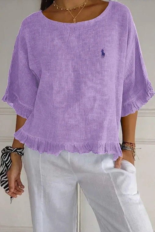 Liquidation 🔥 Chemisier en lin à volants et col rond Ralph Lauren pour femme - Formavella