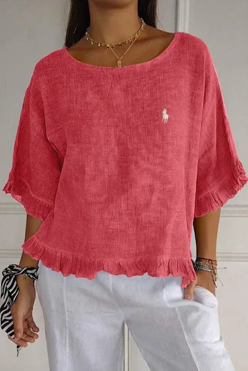 Liquidation 🔥 Chemisier en lin à volants et col rond Ralph Lauren pour femme - Formavella