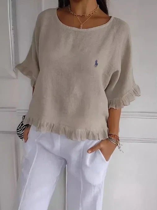 Liquidation 🔥 Chemisier en lin à volants et col rond Ralph Lauren pour femme - Formavella