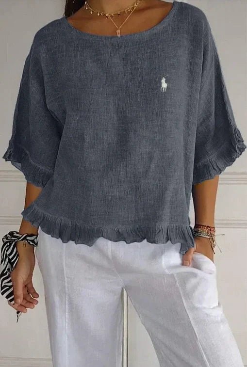 Liquidation 🔥 Chemisier en lin à volants et col rond Ralph Lauren pour femme - Formavella