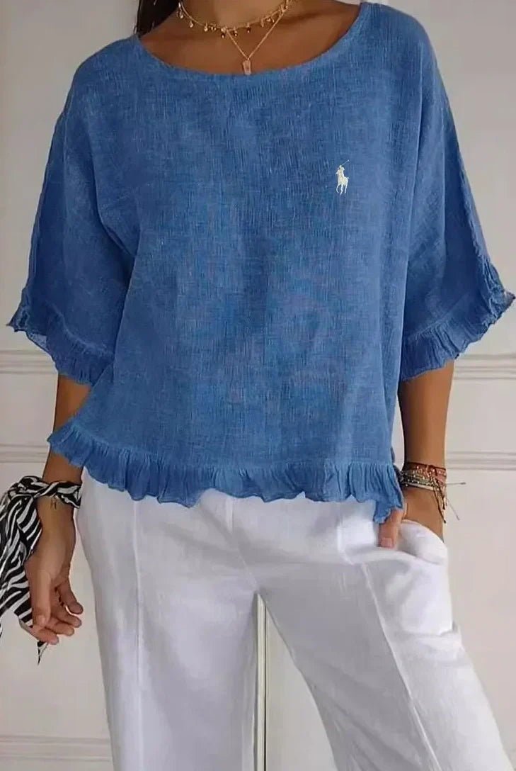 Liquidation 🔥 Chemisier en lin à volants et col rond Ralph Lauren pour femme - Formavella