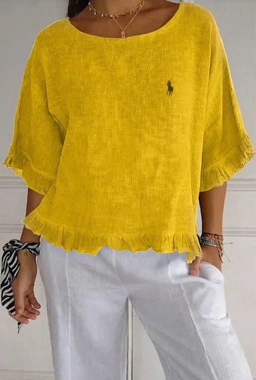 Liquidation 🔥 Chemisier en lin à volants et col rond Ralph Lauren pour femme - Formavella