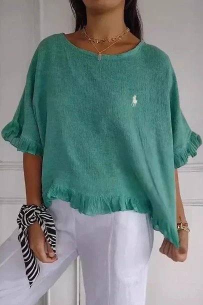 Liquidation 🔥 Chemisier en lin à volants et col rond Ralph Lauren pour femme - Formavella