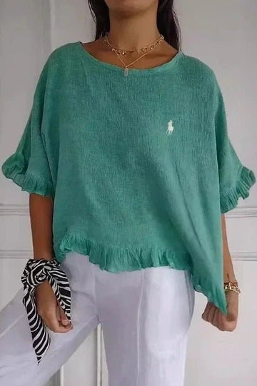 Liquidation 🔥 Chemisier en lin à volants et col rond Ralph Lauren pour femme - Formavella