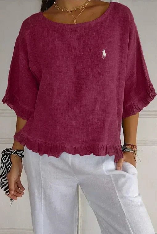 Liquidation 🔥 Chemisier en lin à volants et col rond Ralph Lauren pour femme - Formavella