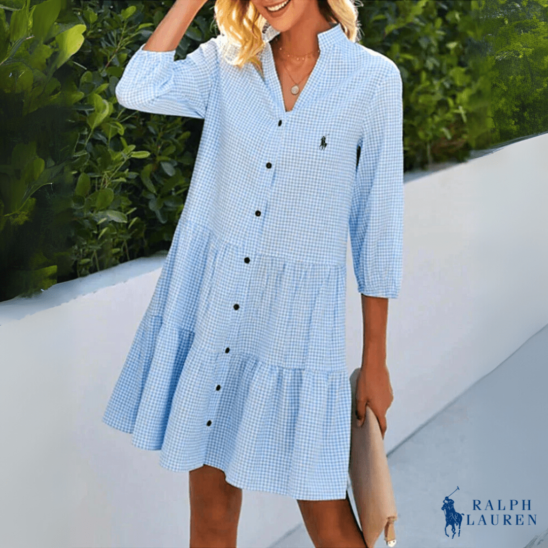 Robe Chemise Gingham d'Été à Col V et Boutonnage - Formavella