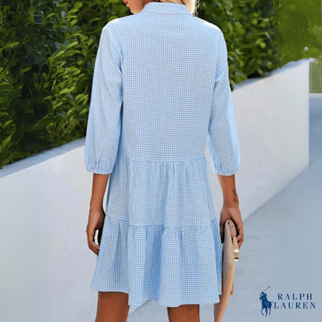 Robe Chemise Gingham d'Été à Col V et Boutonnage - Formavella